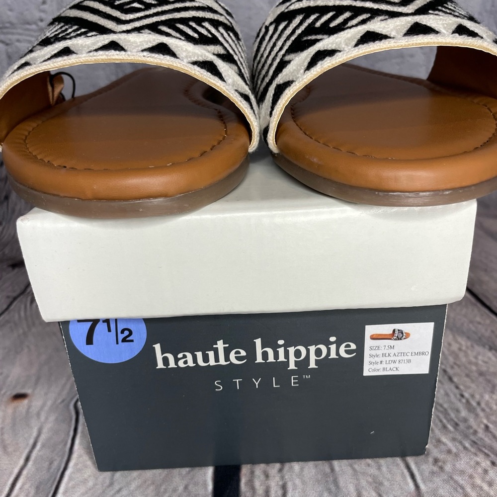 NWT Haute Hippie Black Aztec Embro Sandals - Picture 7 of 7